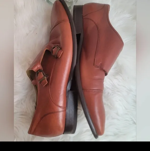 REISS RIVINGTON TAN GENUINE LEATHER MONK STRAP ALMOND TOE MEN SHOES SZ 10