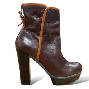 Revolve Nine West Chocolate Leather , Blue Suede Platform Buckle Ankle Boots