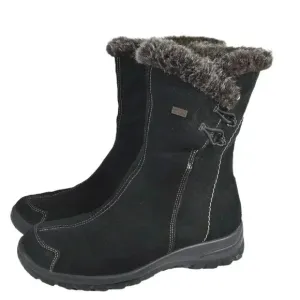 Rieker Suede Winter Ankle Boots Lined Genuine Leather Black Size 38
