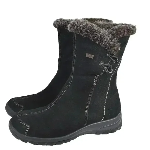 Rieker Suede Winter Ankle Boots Lined Genuine Leather Black Size 38