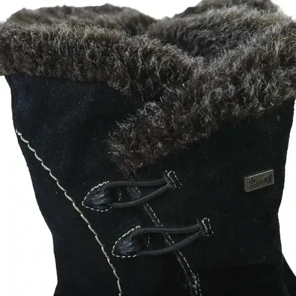 Rieker Suede Winter Ankle Boots Lined Genuine Leather Black Size 38