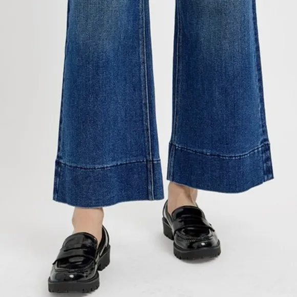 RISEN Elastic Waist High-Rise Retro Mom Jeans Relaxed Fit Wide Leg Denim Pants
