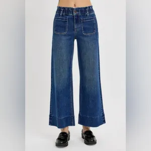 RISEN Elastic Waist High-Rise Retro Mom Jeans Relaxed Fit Wide Leg Denim Pants