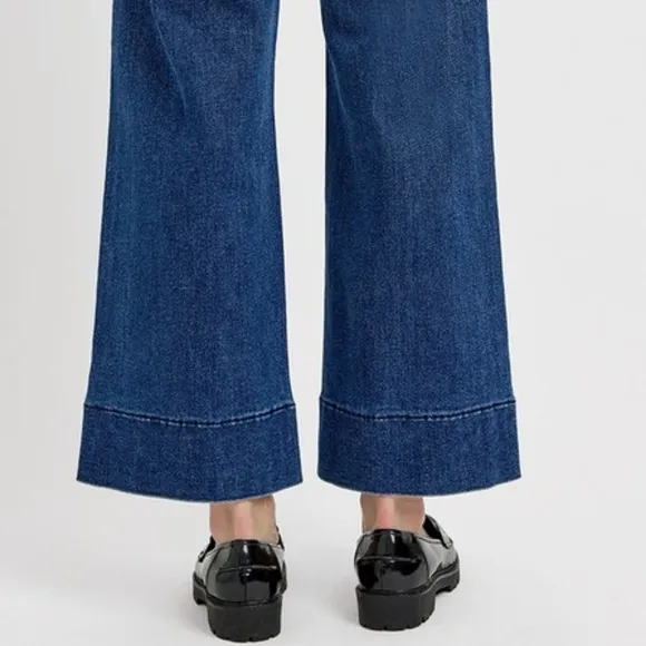 RISEN Elastic Waist High-Rise Retro Mom Jeans Relaxed Fit Wide Leg Denim Pants