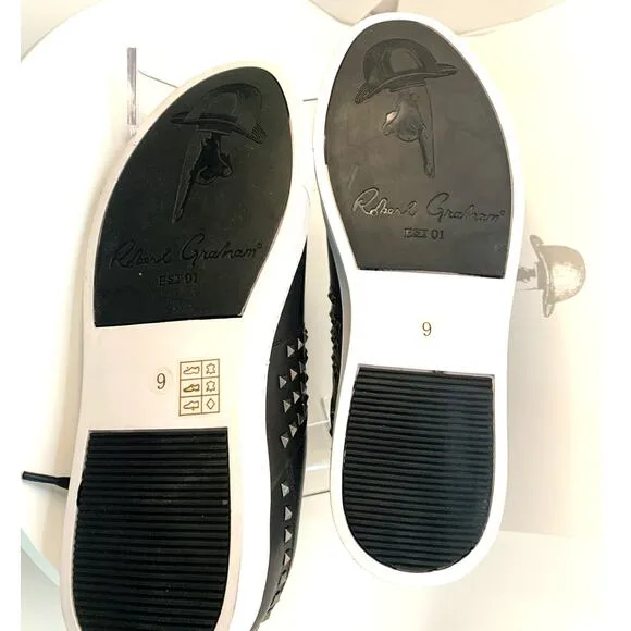 Robert Graham Men's Studded Black Leather Sneakers | Sz 9 | NEW with Tags/Box