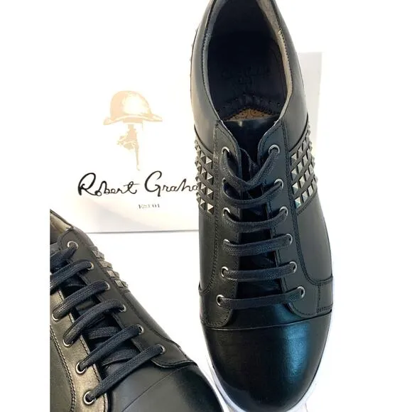 Robert Graham Men's Studded Black Leather Sneakers | Sz 9 | NEW with Tags/Box