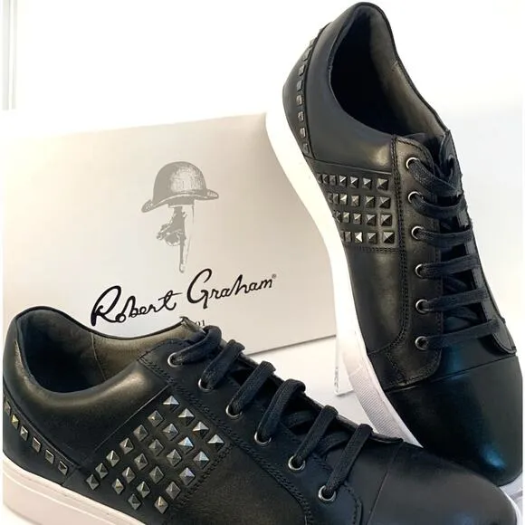 Robert Graham Men's Studded Black Leather Sneakers | Sz 9 | NEW with Tags/Box