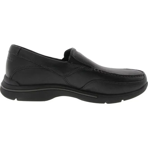 Rockport Mens Eberdon Black Leather Apron Toe Slip On Loafers Shoes New