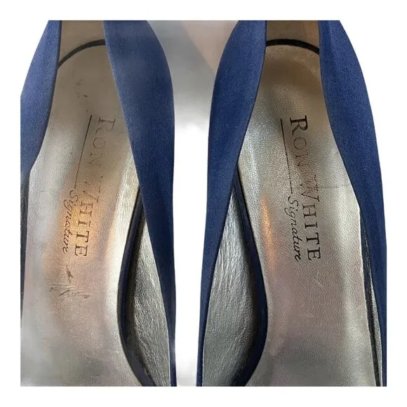 Ron White Women Heels Size 8.5 Blue Satin Peep Toe Bow Elegant Party