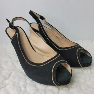 Ron White Womens Shoes Size 10.5 Slingback Shoes Peep Toe Black Suede Golf Trim