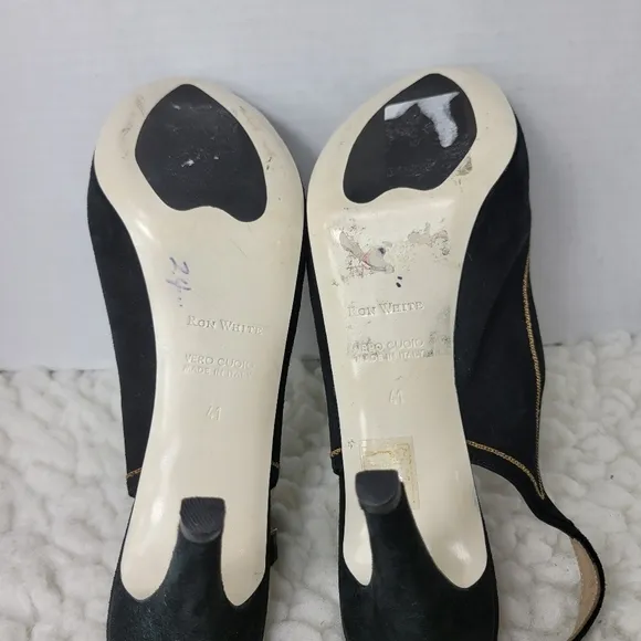 Ron White Womens Shoes Size 10.5 Slingback Shoes Peep Toe Black Suede Golf Trim