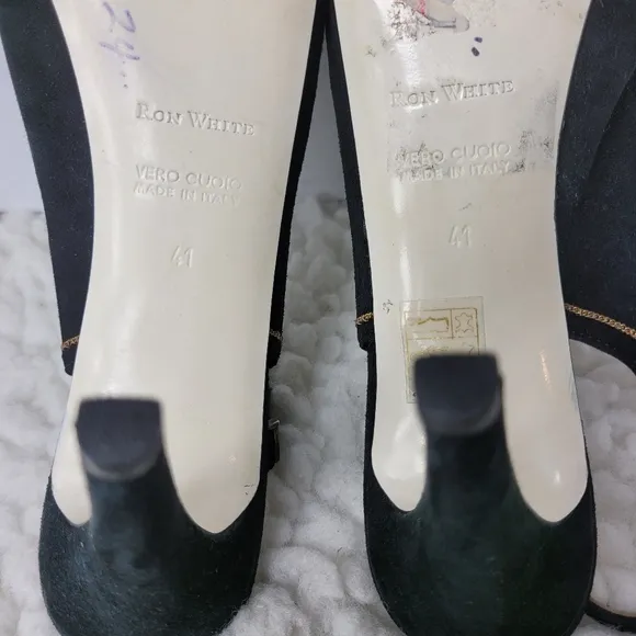 Ron White Womens Shoes Size 10.5 Slingback Shoes Peep Toe Black Suede Golf Trim