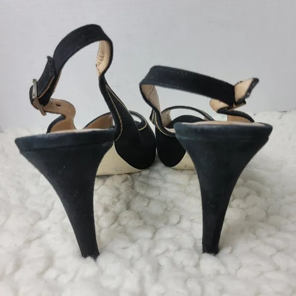 Ron White Womens Shoes Size 10.5 Slingback Shoes Peep Toe Black Suede Golf Trim