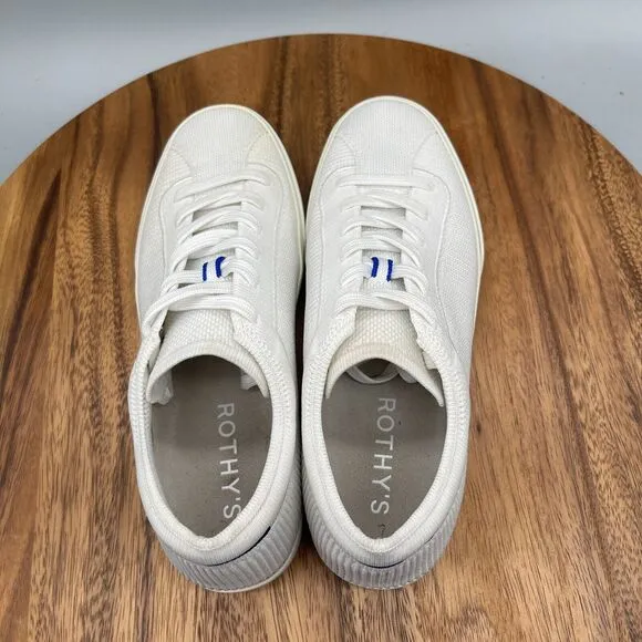 Rothy's The Lace Up Bright White Knit Fabric Shoes Womens Size 9 Sneakers