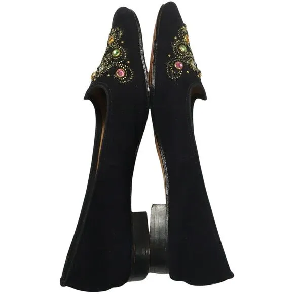Saks Fifth Avenue Flats Gem Embellished Black Velvet Round Toe Slip On Loafer 7
