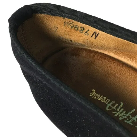 Saks Fifth Avenue Flats Gem Embellished Black Velvet Round Toe Slip On Loafer 7