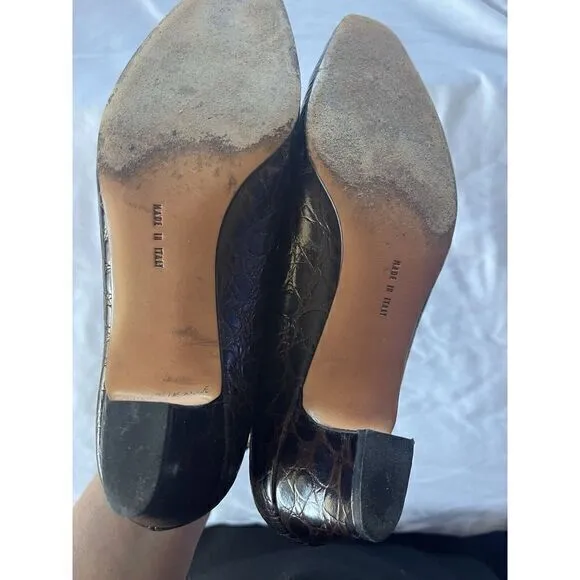 Salvatore‎ Ferragamo Croc Embossed Dark Brown Almond Toe Women's 7