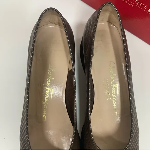 Salvatore Ferragamo Farix Heeled Shoes Leather Suede Toe Size 7