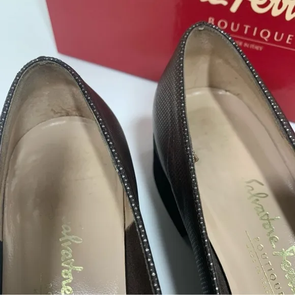 Salvatore Ferragamo Farix Heeled Shoes Leather Suede Toe Size 7
