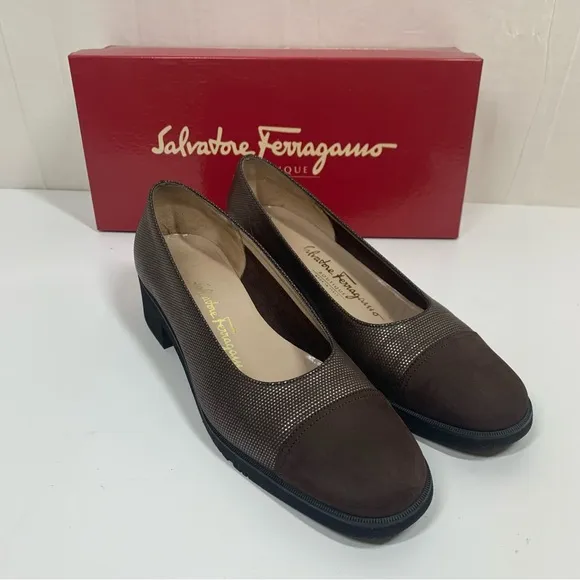 Salvatore Ferragamo Farix Heeled Shoes Leather Suede Toe Size 7