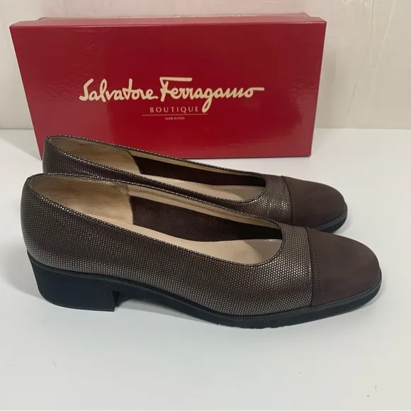 Salvatore Ferragamo Farix Heeled Shoes Leather Suede Toe Size 7
