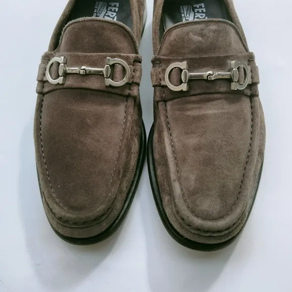 Salvatore Ferragamo Horsebit Suede Loafer Shoes Mens Size 8EE Brown
