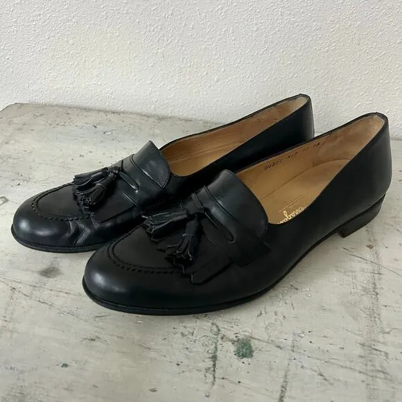 Salvatore Ferragamo leather loafers Kiltie tassel preppy black dress shoes 10 B