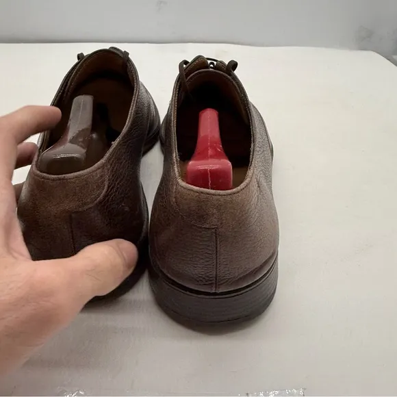Salvatore Ferragamo Mens 10 Cap Toe Derby Oxford Shoes Pebbled Leather Dress