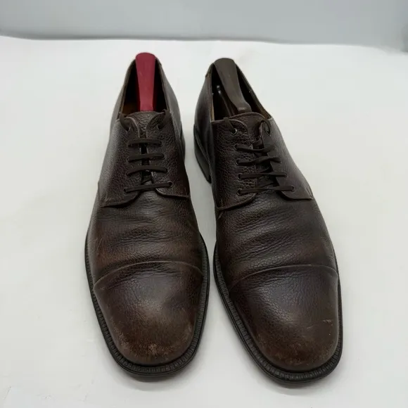 Salvatore Ferragamo Mens 10 Cap Toe Derby Oxford Shoes Pebbled Leather Dress