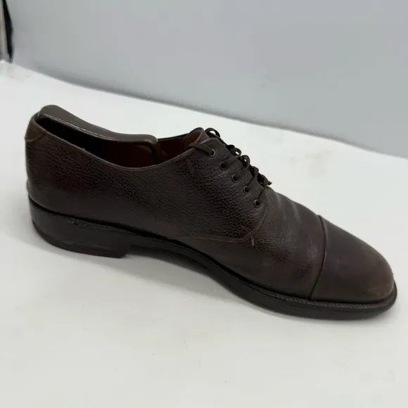 Salvatore Ferragamo Mens 10 Cap Toe Derby Oxford Shoes Pebbled Leather Dress