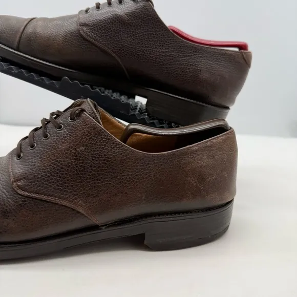 Salvatore Ferragamo Mens 10 Cap Toe Derby Oxford Shoes Pebbled Leather Dress
