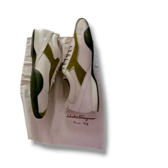 Salvatore Ferragamo Men's White and Green Shoes