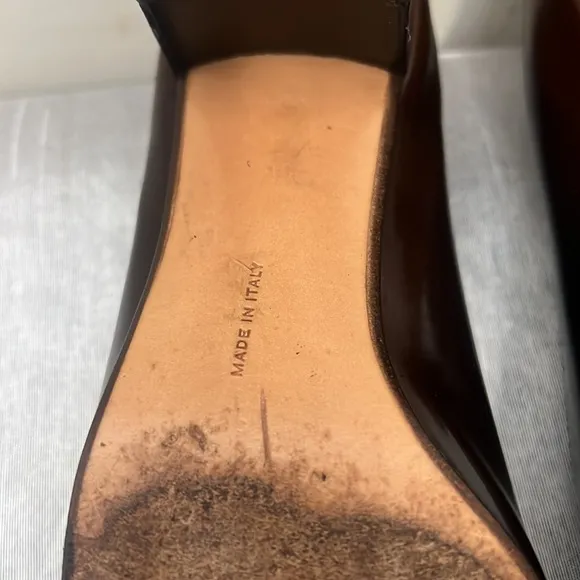 Salvatore Ferragamo, Metallic Logo Gancini Bit Heel Brown Pumps 4