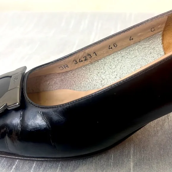 Salvatore Ferragamo, Metallic Logo Gancini Bit Heel Brown Pumps 4