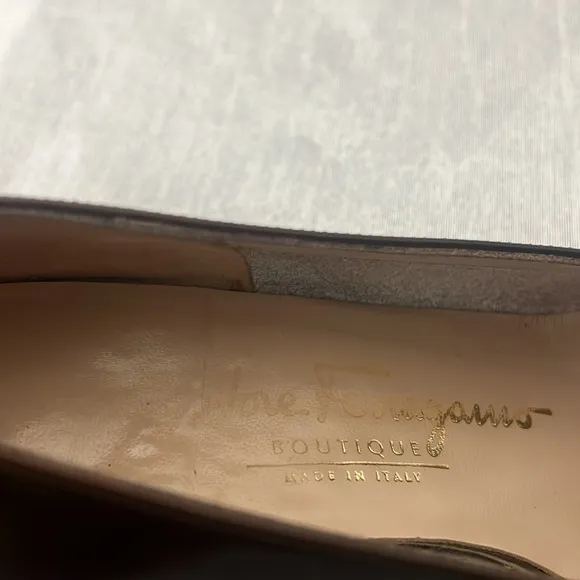 Salvatore Ferragamo, Metallic Logo Gancini Bit Heel Brown Pumps 4