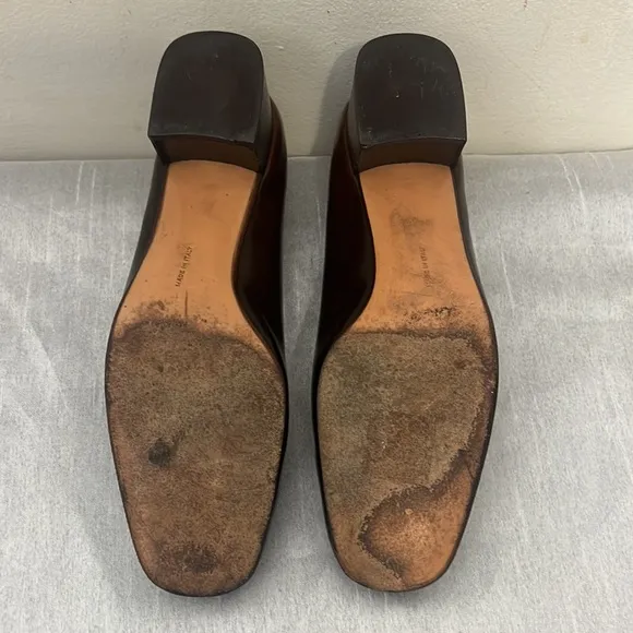 Salvatore Ferragamo, Metallic Logo Gancini Bit Heel Brown Pumps 4