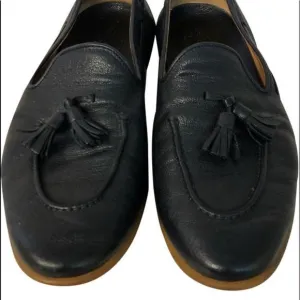 SALVATORE FERRAGAMO NAVY LEATHER MEN'S SHOES 8 D