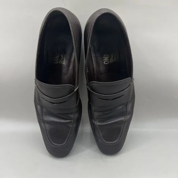 Salvatore Ferragamo Penny Loafers Men Size 9 EE Brown Leather Slip On Low Shoes