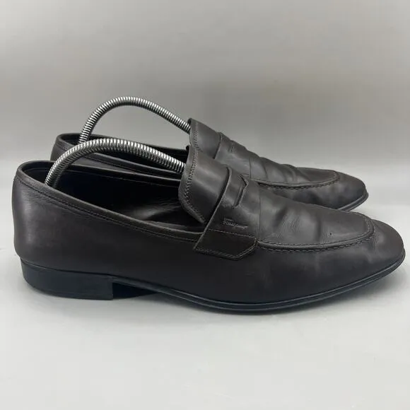 Salvatore Ferragamo Penny Loafers Men Size 9 EE Brown Leather Slip On Low Shoes