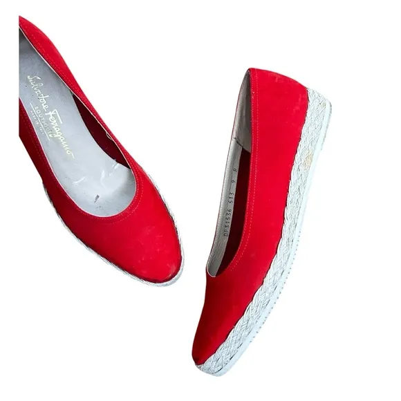 Salvatore Ferragamo Red Suede Espadrilles Shoes size 9 GUC