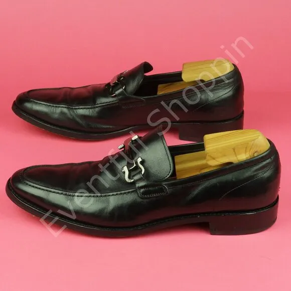 Salvatore Ferragamo Shoes Mens 10 D Black Gancini Leather Bit Dress Loafers