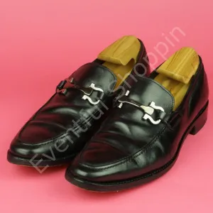 Salvatore Ferragamo Shoes Mens 10 D Black Gancini Leather Bit Dress Loafers