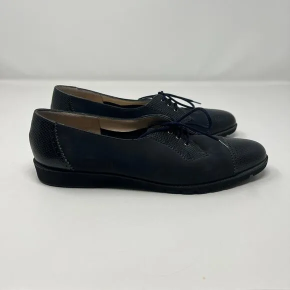 Salvatore Ferragamo Women's Lace Up Black Leather Oxford Shoes Size 7.5 2A