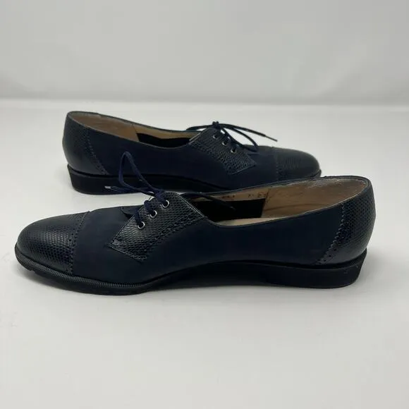 Salvatore Ferragamo Women's Lace Up Black Leather Oxford Shoes Size 7.5 2A