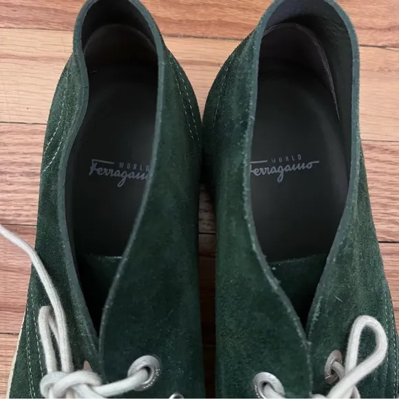 Salvatore Ferragamo World &quot;Rico&quot; green Suede Chukka Boots Shoes Men's