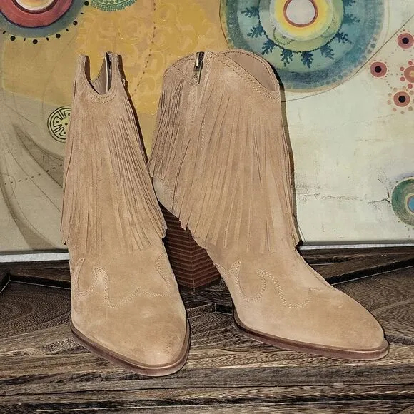 Sam Edelman Benjie Brown Suede Carmel Zipper Heeled Ankle Booties Size 9.5