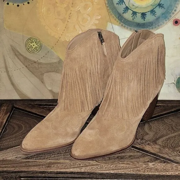 Sam Edelman Benjie Brown Suede Carmel Zipper Heeled Ankle Booties Size 9.5