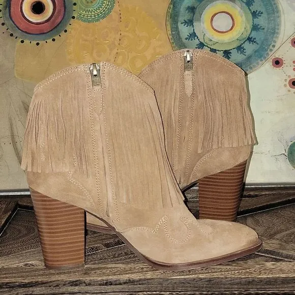 Sam Edelman Benjie Brown Suede Carmel Zipper Heeled Ankle Booties Size 9.5
