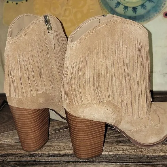 Sam Edelman Benjie Brown Suede Carmel Zipper Heeled Ankle Booties Size 9.5
