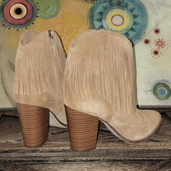 Sam Edelman Benjie Brown Suede Carmel Zipper Heeled Ankle Booties Size 9.5